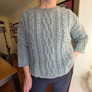 Blarney Woolen Mills Aran Fisherman's Cable Knit Sweater Ireland Sz M Lt. Green